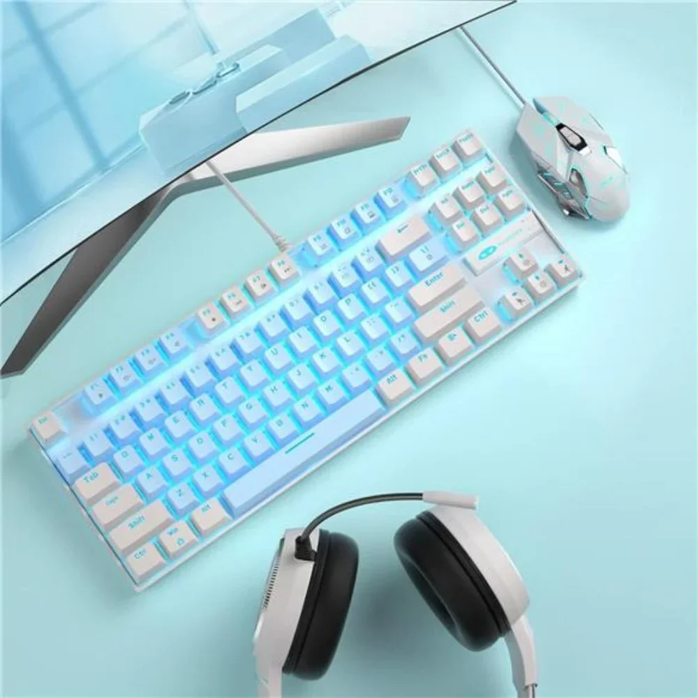 75% Mechanical Gaming Keyboard with Blue Switch,LED Blue Backlit Keyboard,87Keys